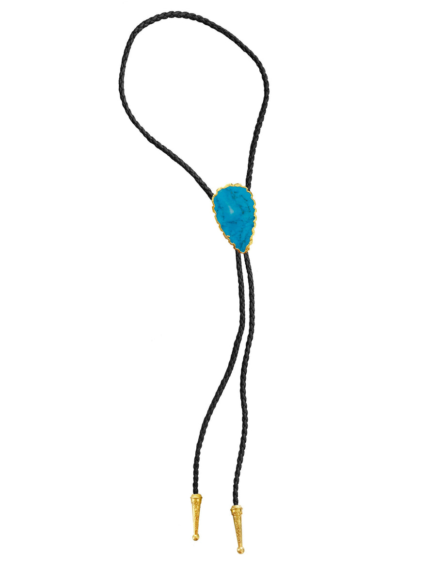 Gemstone Bolo Tie - Blue Turquoise (Gold)