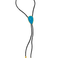 Gemstone Bolo Tie - Blue Turquoise (Gold)