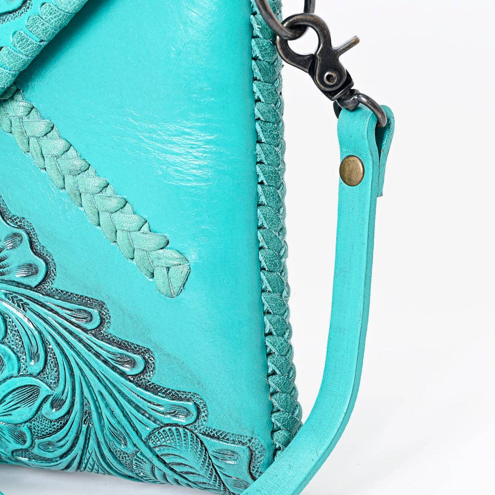 Hand-Tooled Floral Leather Envelope Purse, Multiple Colors