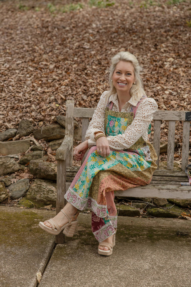 Botanical Motif Patchwork Printed Overalls