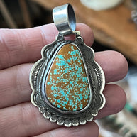 Hand Stamped Sterling Silver & Number 8 Turquoise Pendant by Kimari Somers