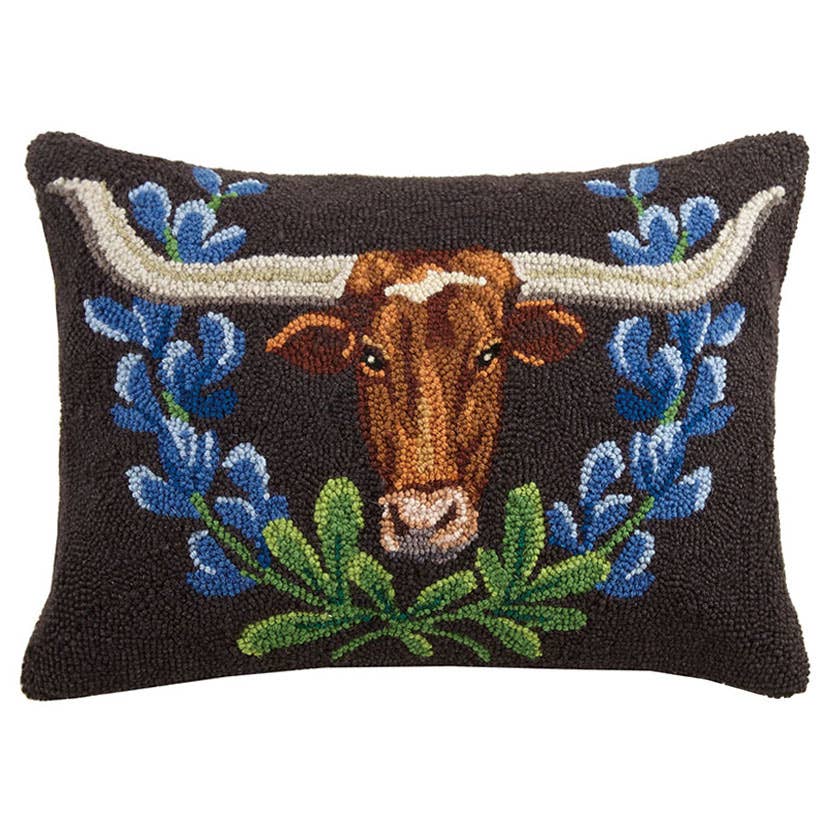 Longhorn & Bluebonnets Hook Pillow