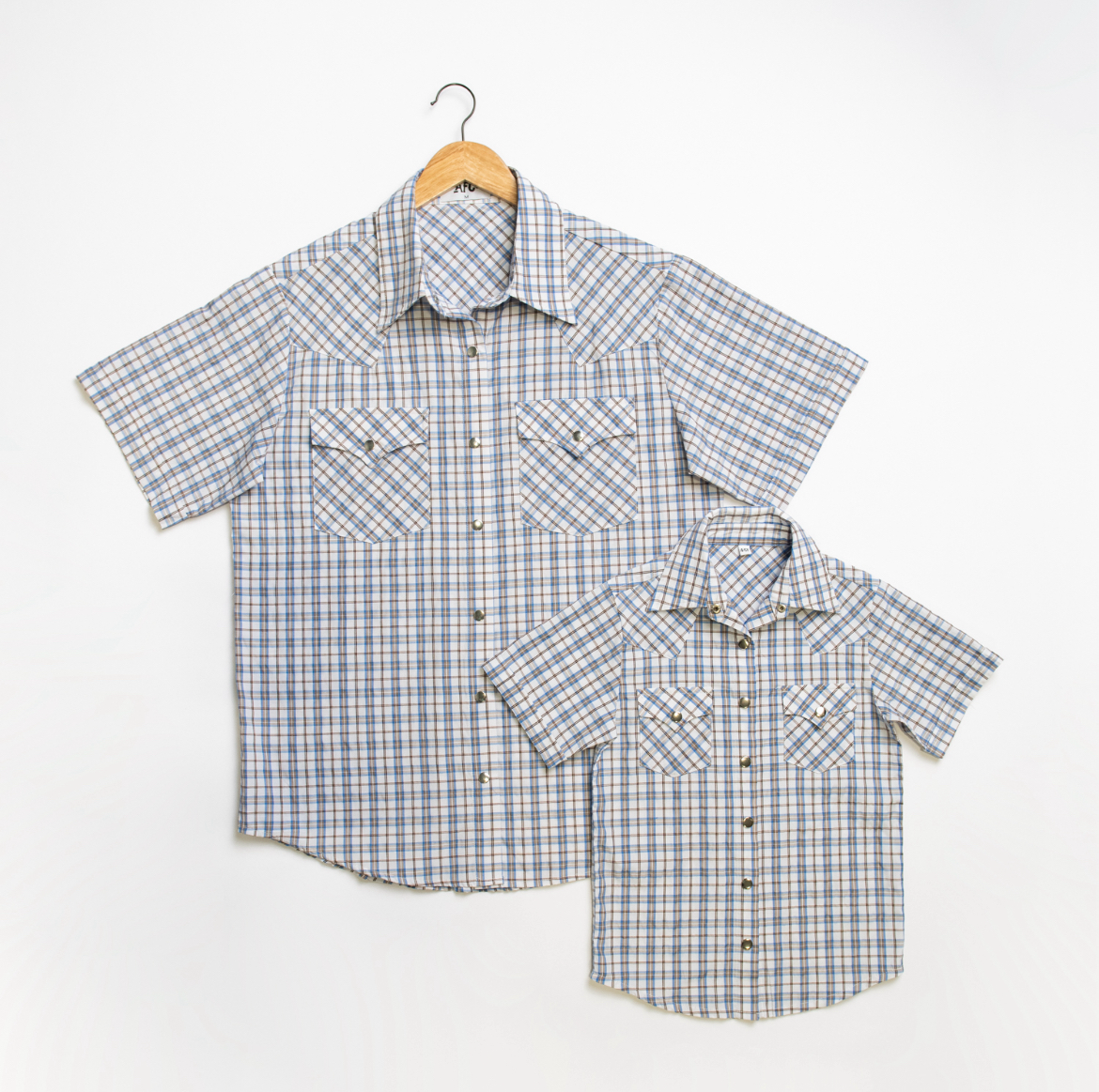 Youth Blue Pattern Metal Snap Shirt