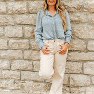 Light Wash Long-Sleeve Denim Pearl Snap