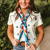 Teal Horse Orange Aztec Double Sided Printed Wild Rag