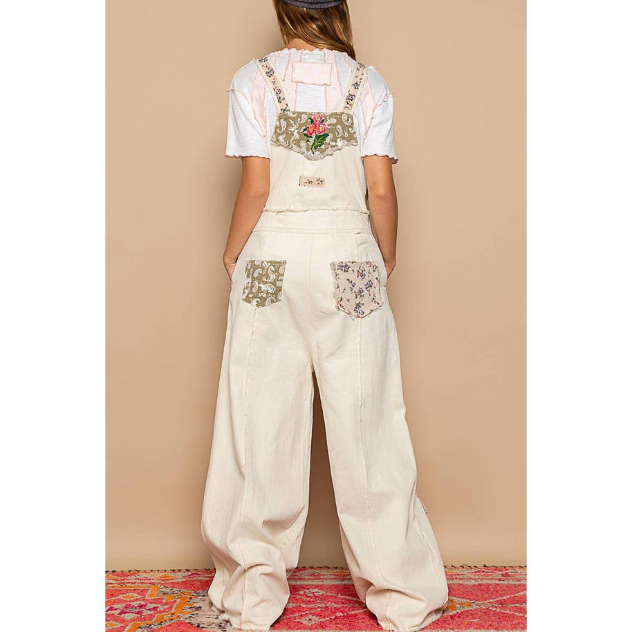 Patchwork Denim Overall, Almond