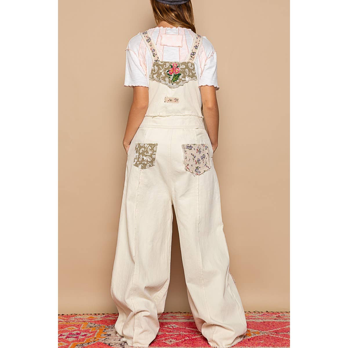 Patchwork Denim Overall, Almond