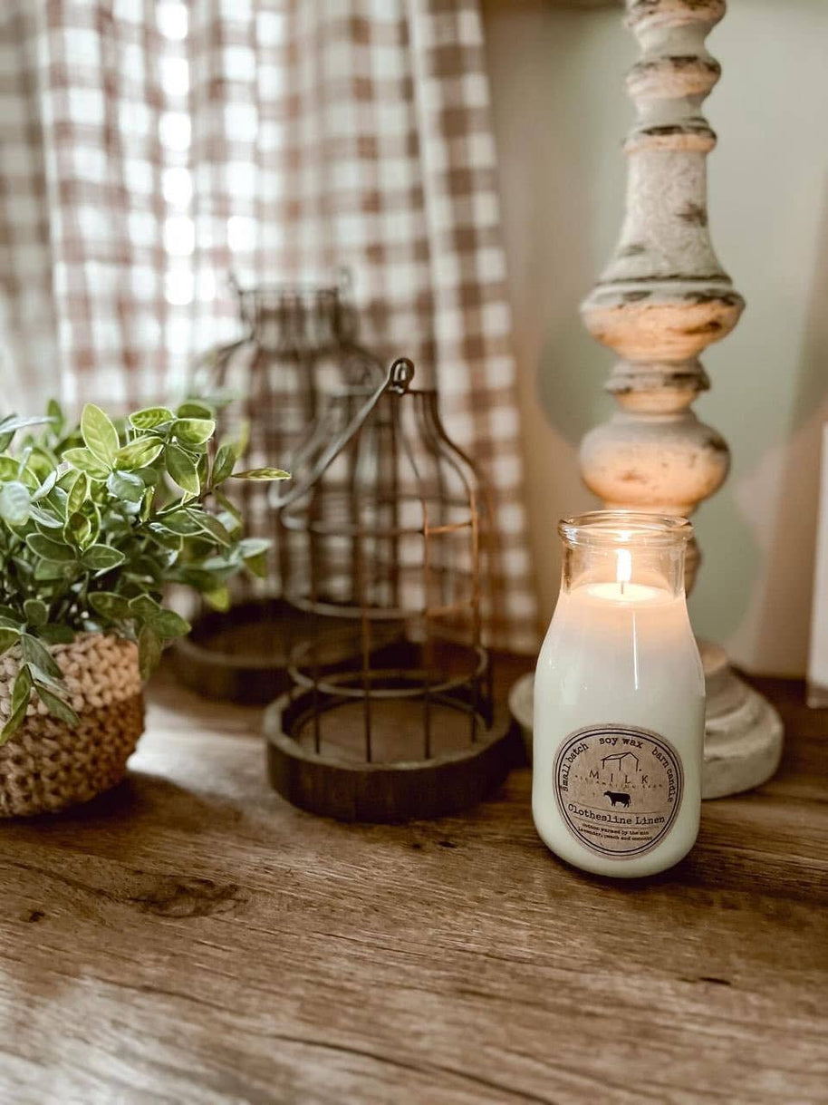 Milk Bottle Candle, Clothesline Linen