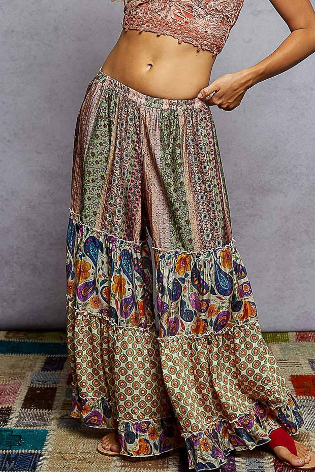 Patterned Wide Leg Pants