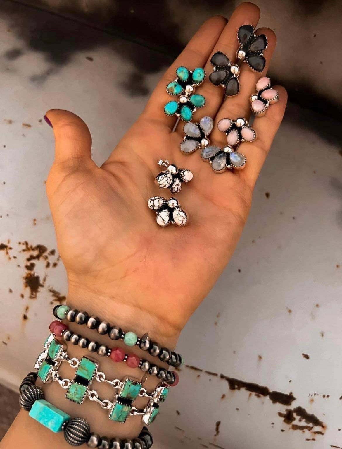 3 Stone Cluster Earrings