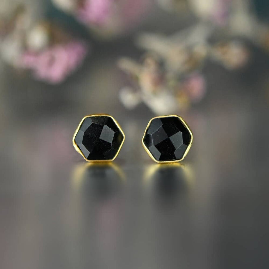 Semi Precious Hexagon Gemstone Studs (8mm gold)