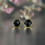 Semi Precious Hexagon Gemstone Studs (8mm gold)