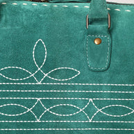 Western Suede Boot Stitch Duffel Bag, Turquoise