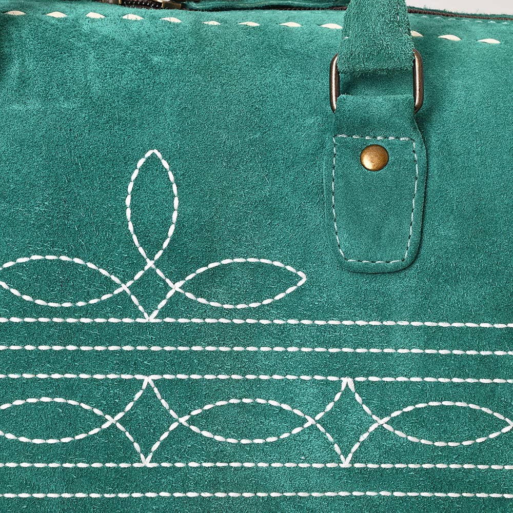 Western Suede Boot Stitch Duffel Bag, Turquoise
