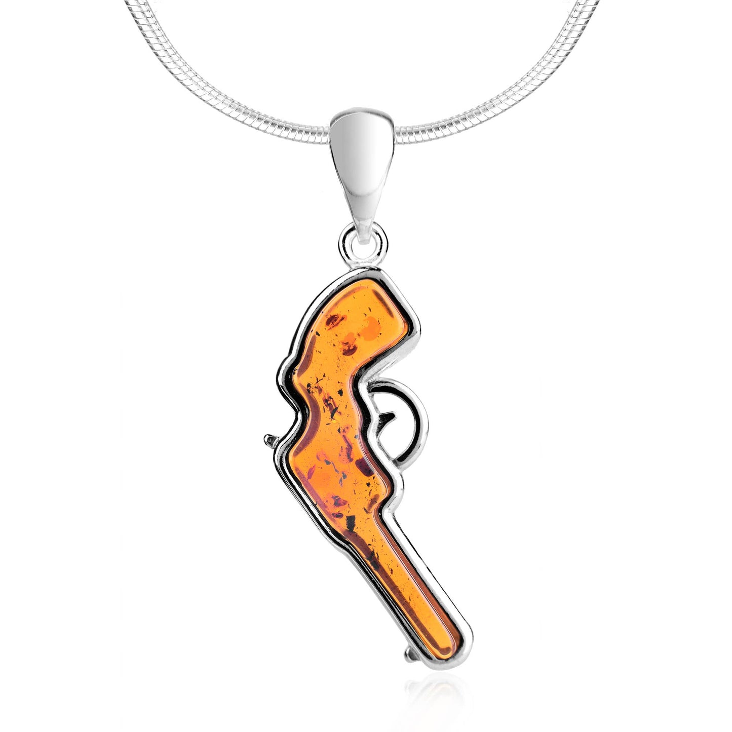 Cognac Amber Sterling Silver Gun Pendant