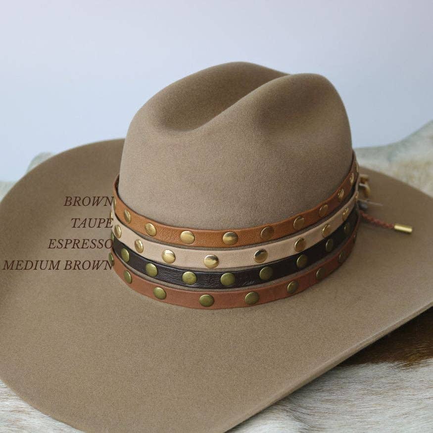 Taupe Studded Goat Leather Hat Band