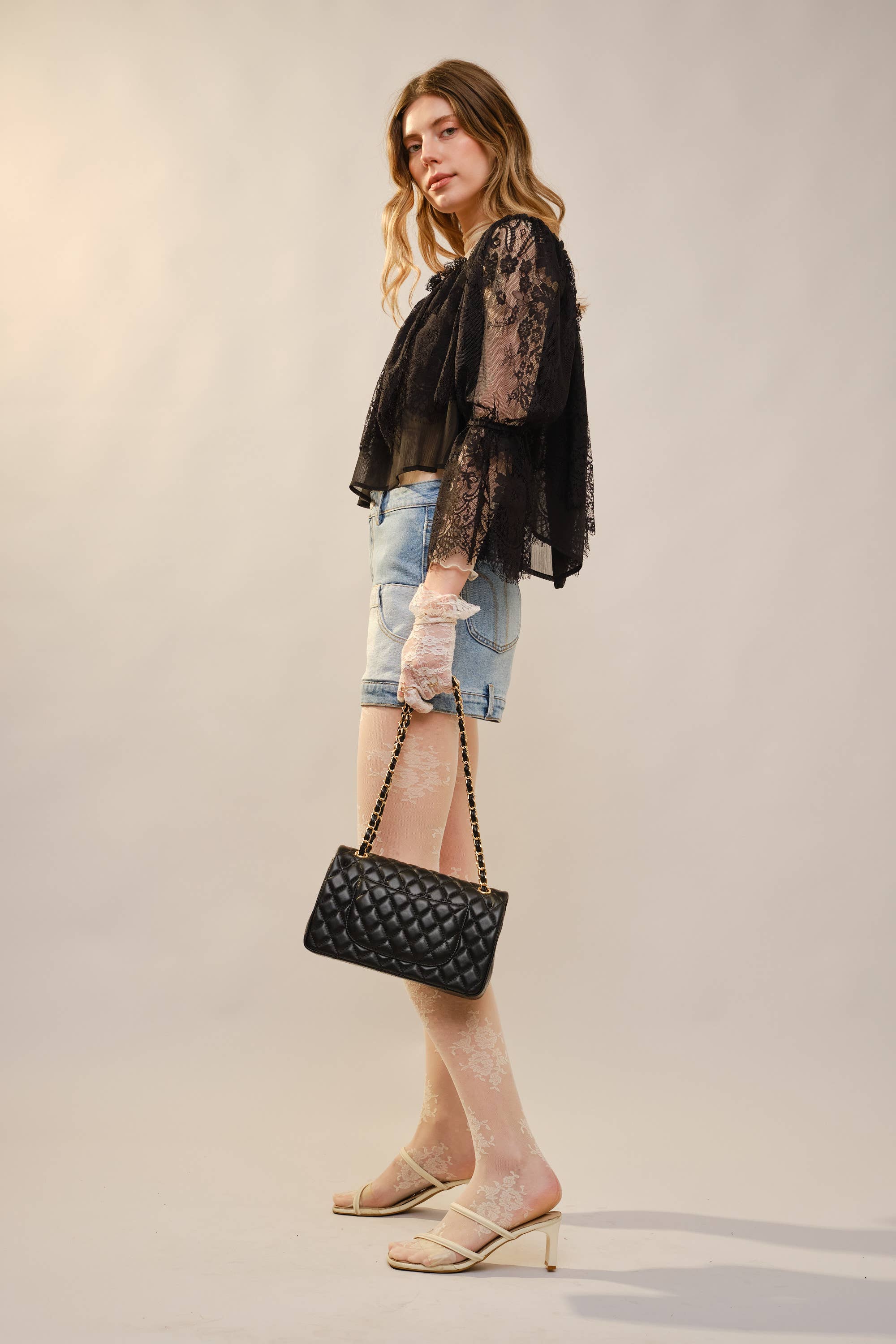 High Rise Patch Pocket Denim Shorts