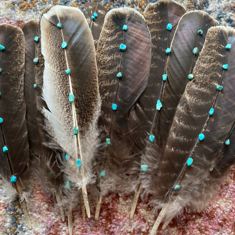 Spotted Guinea Hat Feather with Abalone