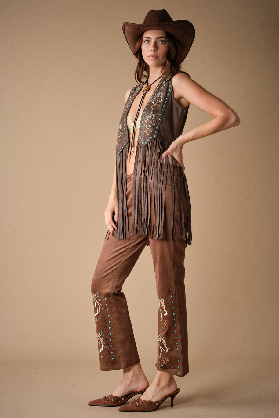 Western Horse Embroidery Fringe Vest