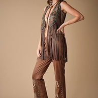 Western Horse Embroidery Fringe Vest