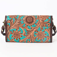 Tooled Leather Envelope Purse/Wallet with Turquoise