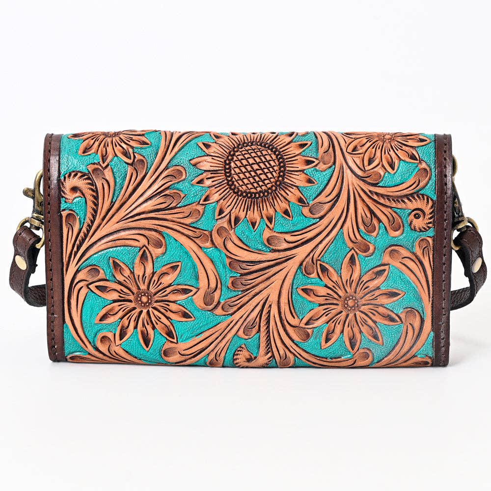 Tooled Leather Envelope Purse/Wallet with Turquoise