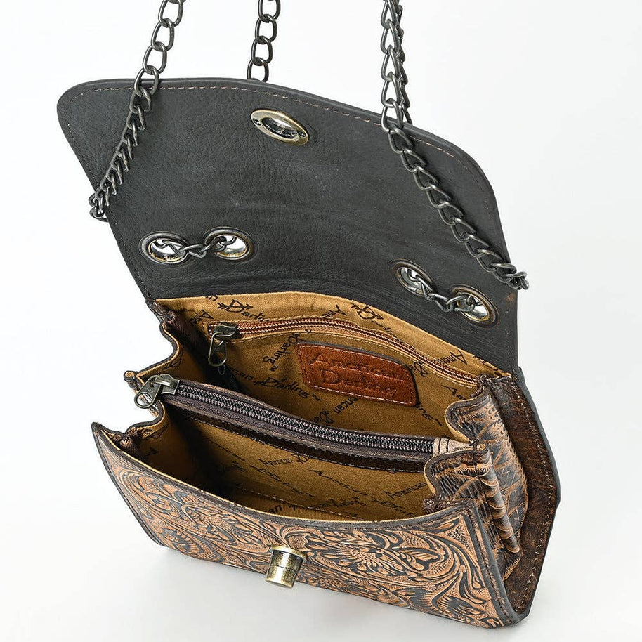 Tooled Leather Purse with Chain