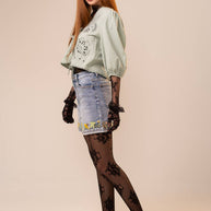 High Rise Cuffed Embroidered Denim Shorts
