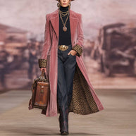 Long Velvet Leopard Cuff Coat