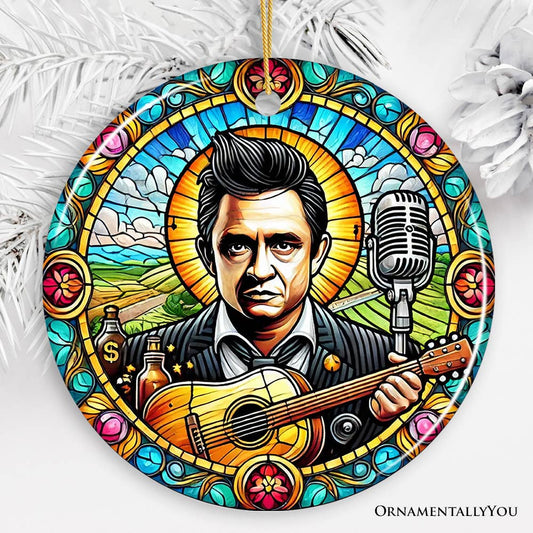 Country Rockin Stained Glass Style, Johnny Cash Ornament