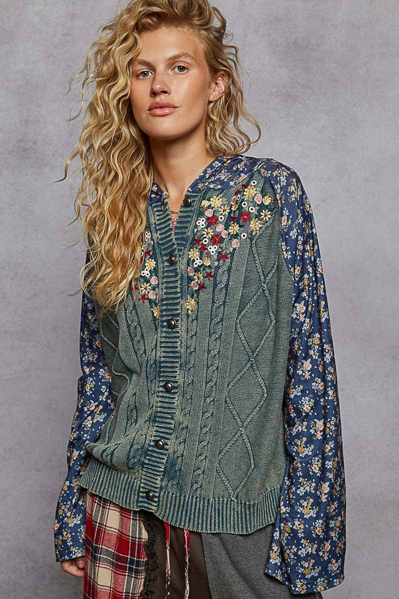 Embroidered Floral Patwork Sweater