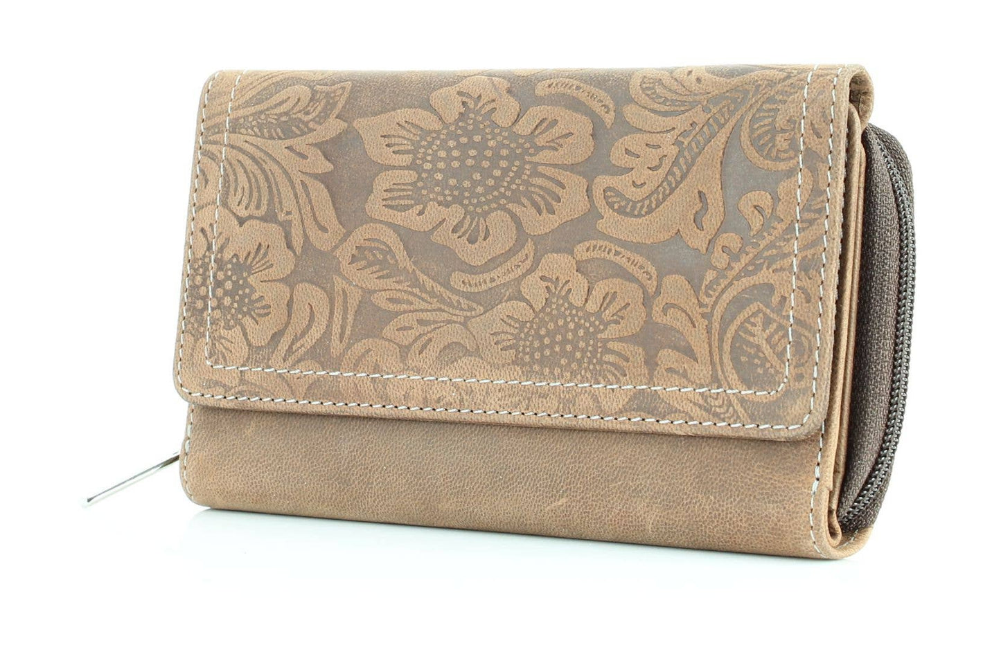 American Bison Floral Tooled Ladies Flapover Clutch