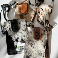 Western Tooled Leather Cowhide Mobile Pouch