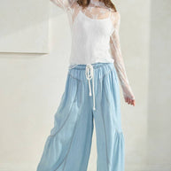Chambray Denim Wide Palazzo Pants