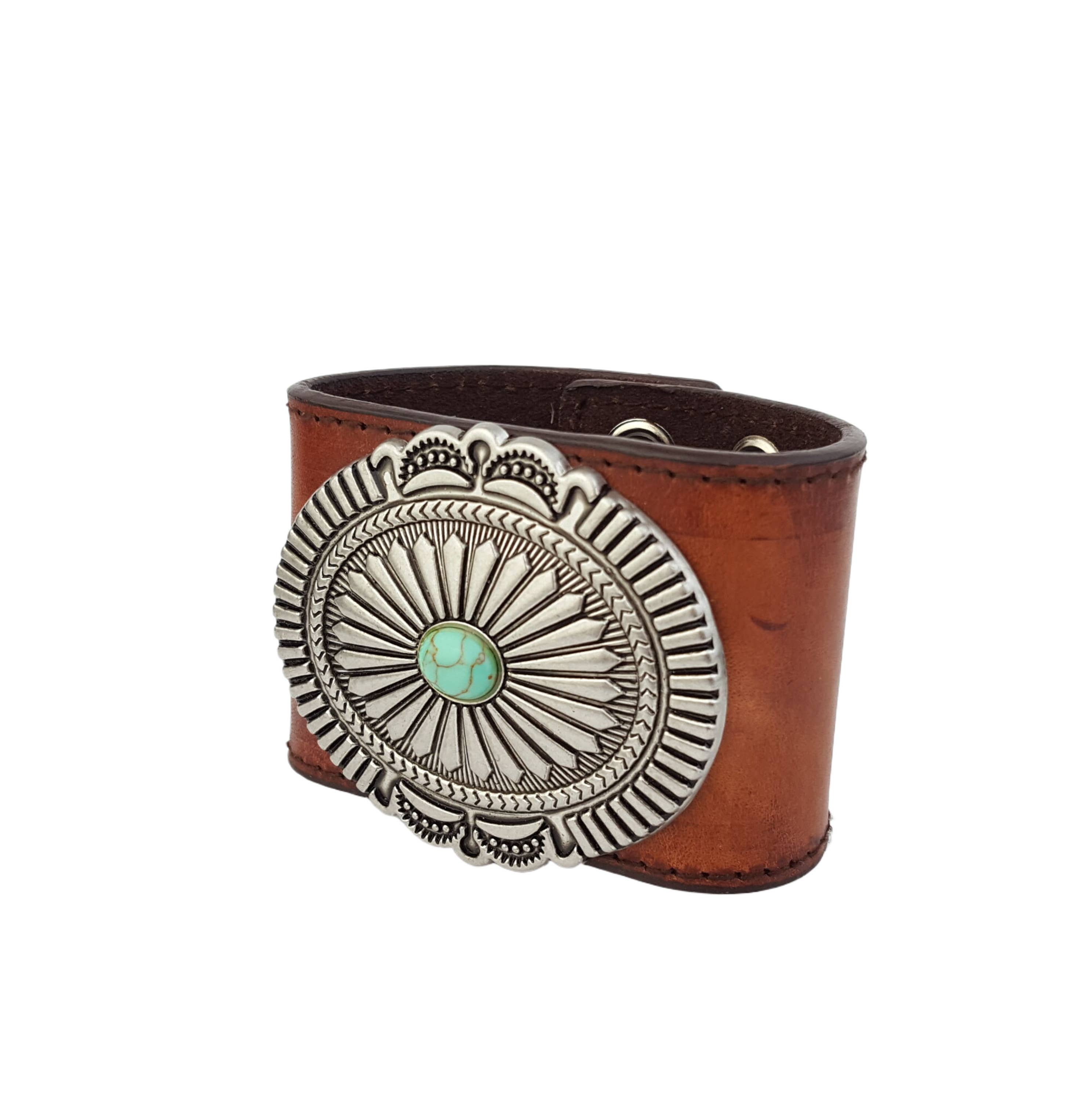 Leather Cuffs with Oval Concho