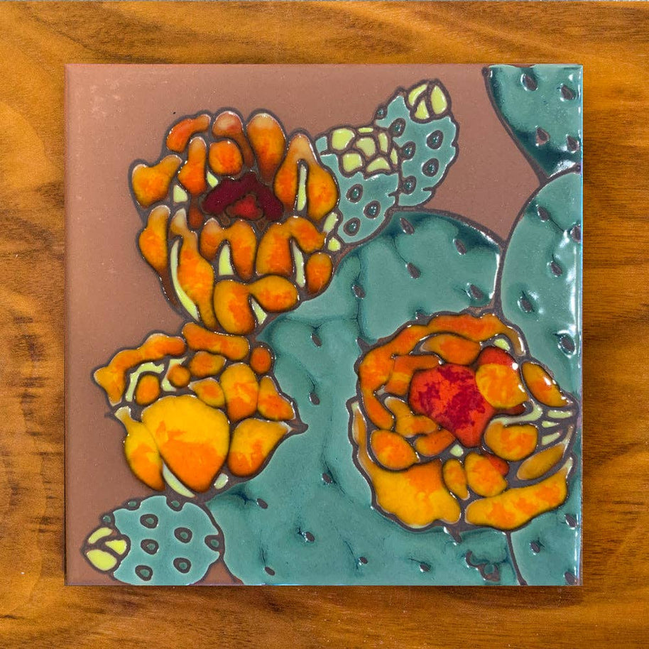 Prickly Pear Bloom Hand Glazed Art Tile Trivet, Desert Gift