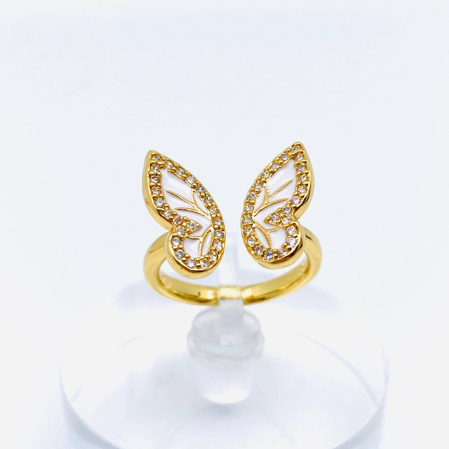 Gold Rhinestone Butterfly Ring, Adjustable