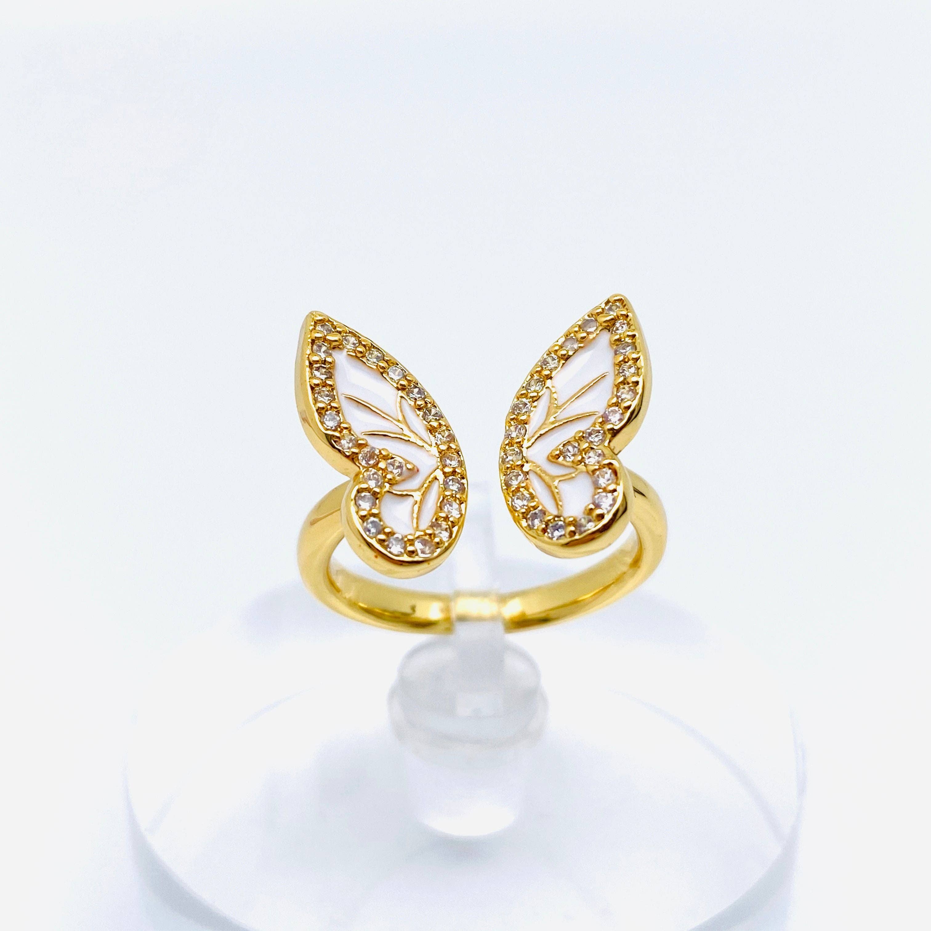 Gold Rhinestone Butterfly Ring, Adjustable