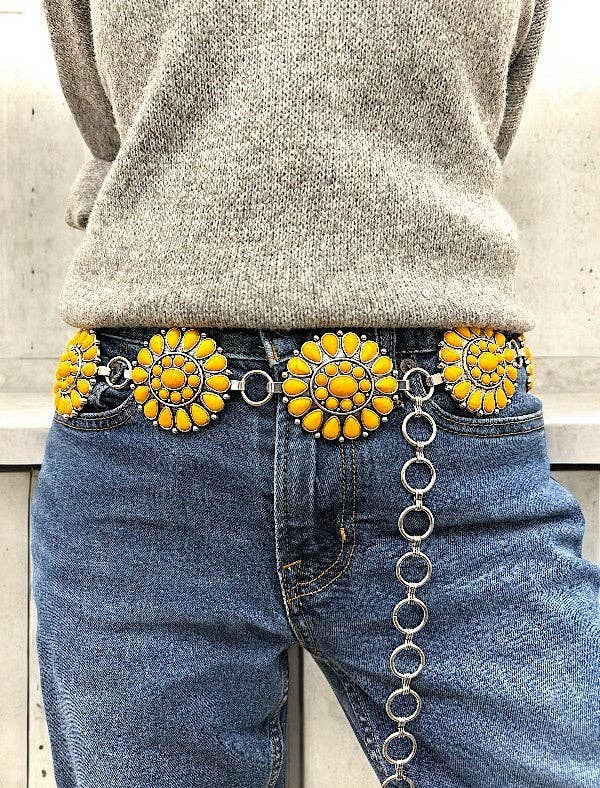 Western Floral Gem Link Chain Belt