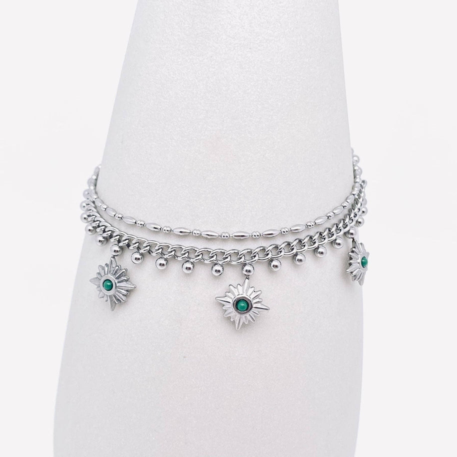 Triple Stars Pendant Double Stainless Steel Chain Bracelet