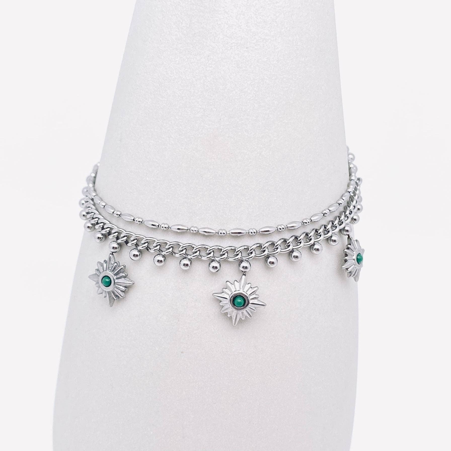 Triple Stars Pendant Double Stainless Steel Chain Bracelet