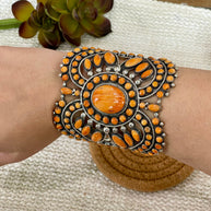 Beautiful Handmade Sterling Silver & Orange Spiny Cuff Bracelet