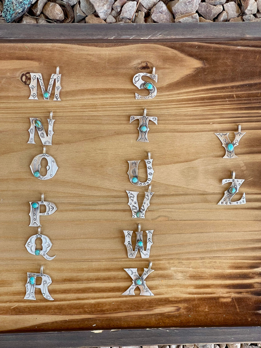Beautiful Handmade Sterling Silver and Turquoise Letter Pendant