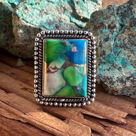 Beautiful Handmade Peacock Dahlia Rectangle Sterling Silver Adjustable Ring