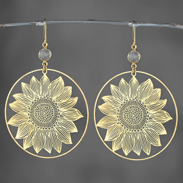 Large Sunflower Hoop Earrings