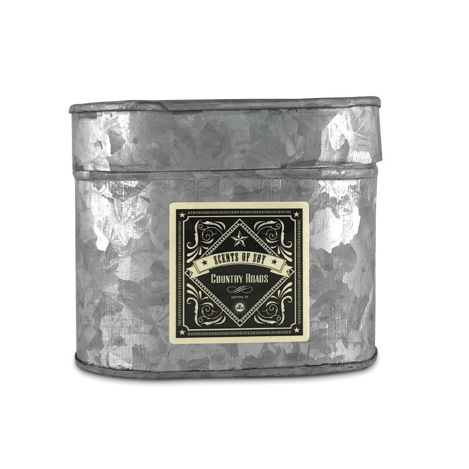 Country Roads Galvanized Oval Tin Soy Candle