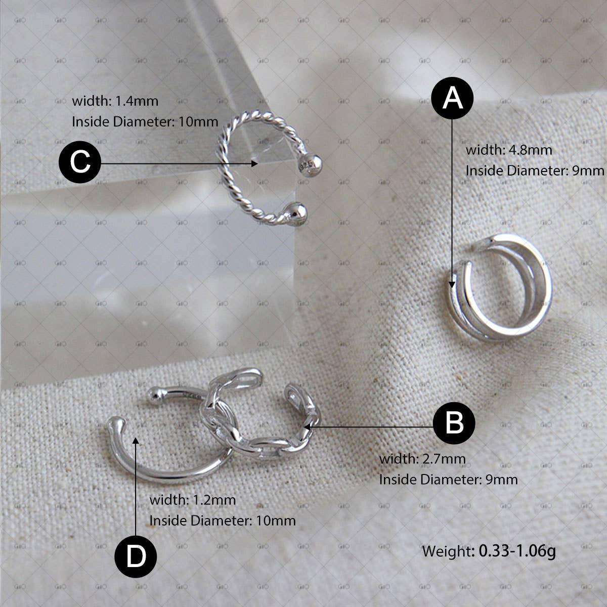 S925 Sterling Silver Double Layer Ear Clip