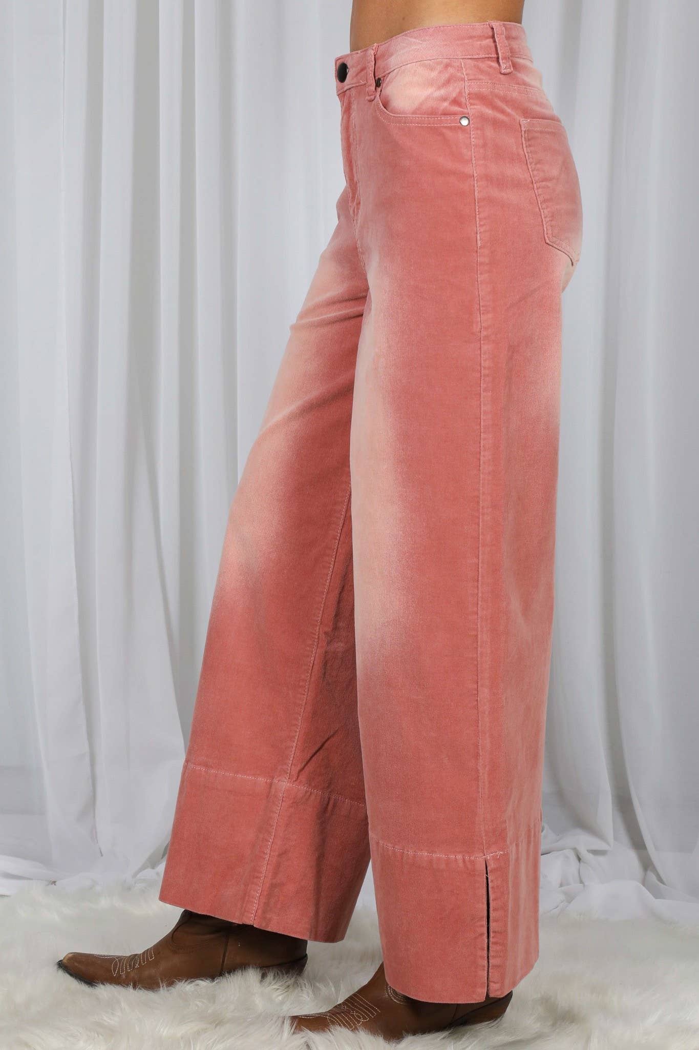 Stone Washed Cotton Corduroy Cropped Pants