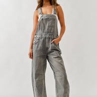 Relaxed Fit Denim Overalls, Gray