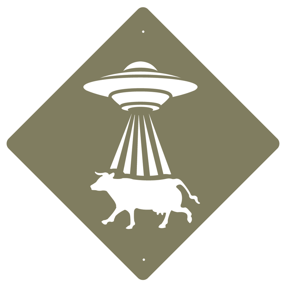 RUSTIC METAL UFO COW SIGN